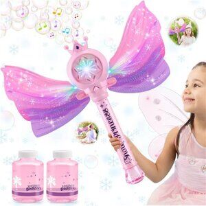 Bubble Wands for Kids Girls - LED Light & Music Bubble Machine: 3 AA Batteries